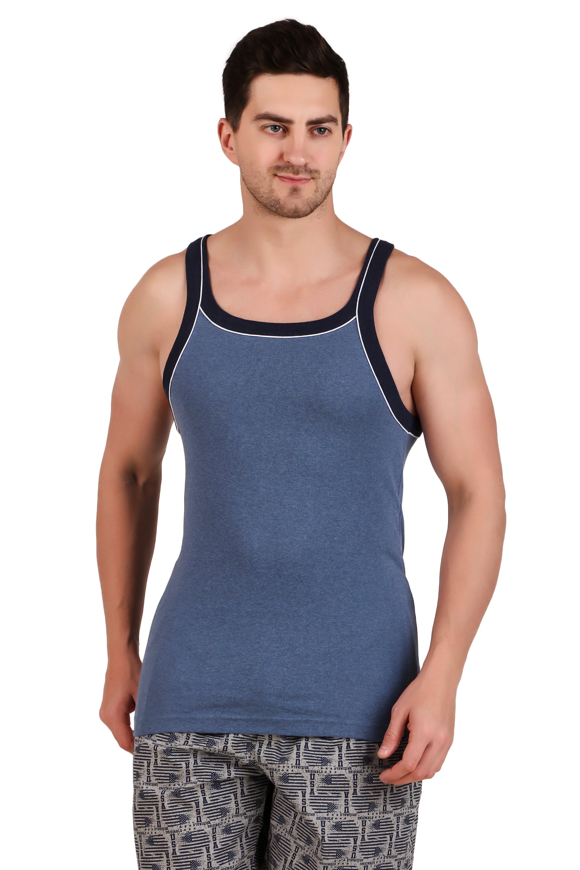 Jockey-US54 Super Combed Cotton Rib Square Neck Gym Vest with Graphic Print