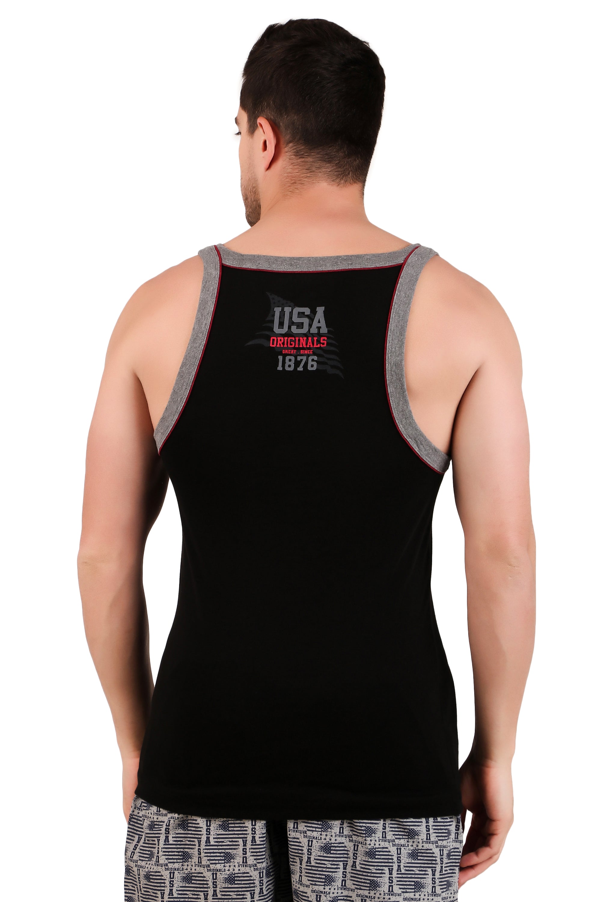 Jockey-US54 Super Combed Cotton Rib Square Neck Gym Vest with Graphic Print