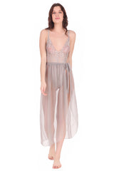 Grey AXTZH-XBIK2PNETRD001 Power net strap  Ligerie Dresses for Women, Deep-V Halter Backless  Babydoll