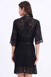 AXTZH Lace Nightwear Set with Robe & Thong NW X5527-BLACK-F11N