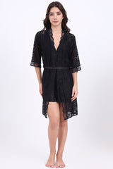 AXTZH Lace Nightwear Set with Robe & Thong NW X5527-BLACK-F11N