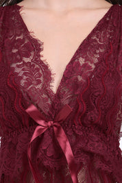 AXTZH Lace Nightwear Set with Robe & Thong NW X5527-SCARLET-F11N