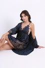 AXTZH Lace Trim Satin Nightwear Set with Robe & Thong NW X7554-NAVY-F11S