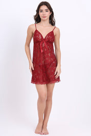 AXTZH Sheer Lace Nightwear Set with Robe & Thong NW X5521-SCARLET-F11N