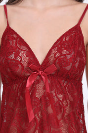 AXTZH Sheer Lace Nightwear Set with Robe & Thong NW X5521-SCARLET-F11N