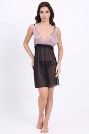 AXTZH Satin and Sheer Lace Nightwear Set with Thong and Robe NWX8803-FF-F11N