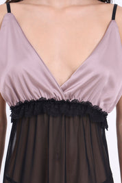 AXTZH Satin and Sheer Lace Nightwear Set with Thong and Robe NWX8803-FF-F11N