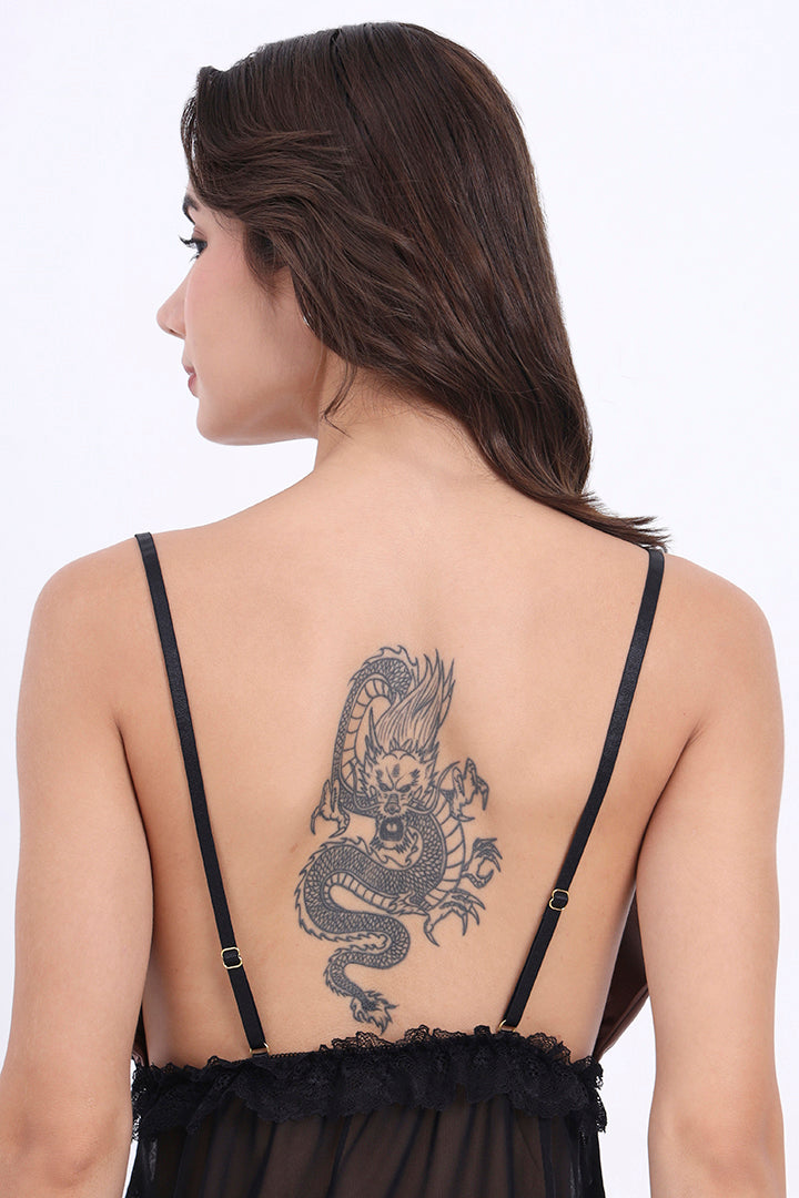 AXTZH Satin and Sheer Lace Nightwear Set with Thong and Robe NWX8803-FF-F11N