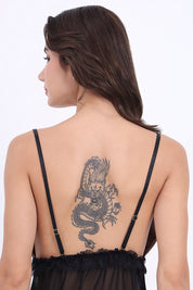 AXTZH Satin and Sheer Lace Nightwear Set with Thong and Robe NWX8803-FF-F11N