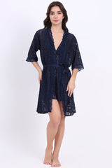 AXTZH Lace Nightwear Set with Robe & Thong NW X5527-NAVY-F11N