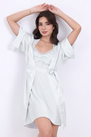 AXTZH Satin Nightwear Set with Robe NW X7306-SBLUE-F11S
