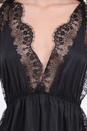 AXTZH Deep V Lace Nightwear Set with Thong NW X5529-BLACK-F1S