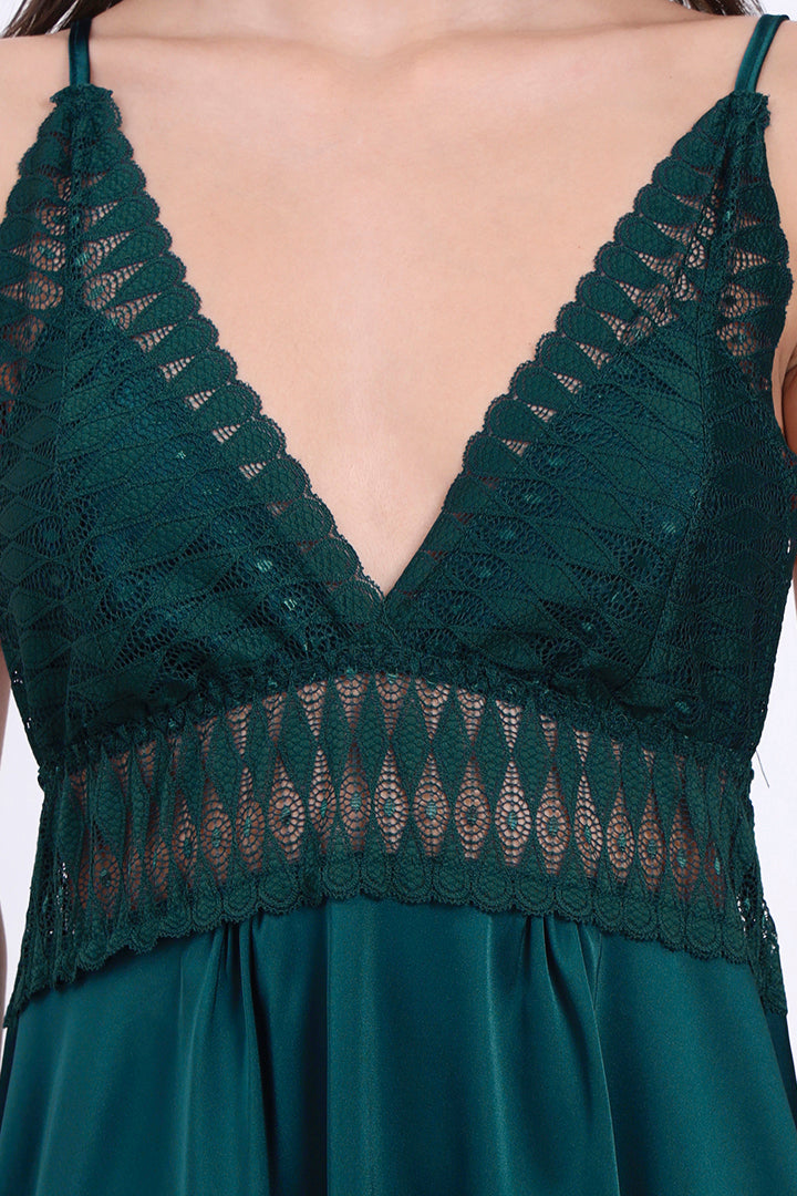 AXTZH Lace Bodice Nightwear Set with Thong NW X5531-TEAL-F1S