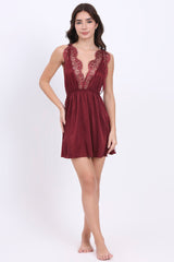 AXTZH Deep V Lace Nightwear Set with Thong NW X5529-SCARLET-F1S