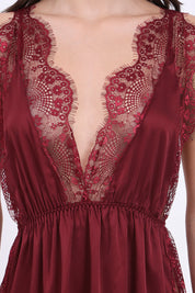 AXTZH Deep V Lace Nightwear Set with Thong NW X5529-SCARLET-F1S