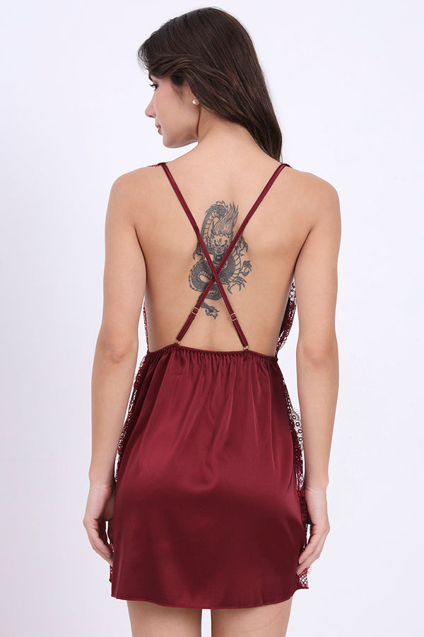 AXTZH Deep V Lace Nightwear Set with Thong NW X5529-SCARLET-F1S