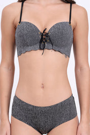 AXTZH Lace-Up Front Seamless Bra XB0238-GRYML-CP301