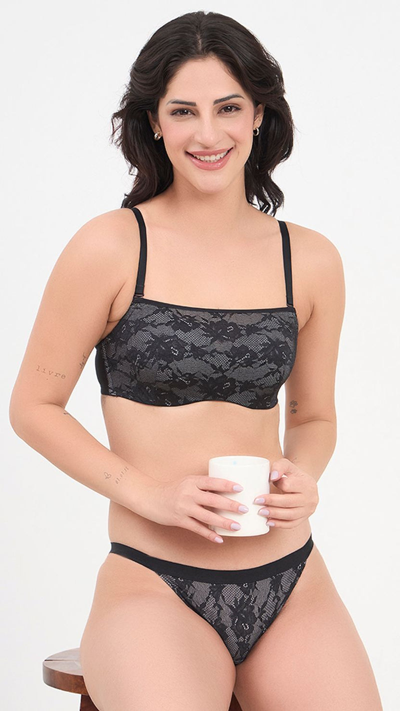 Triumph Black New Lace Zero Spillage Bandeau Padded Bra