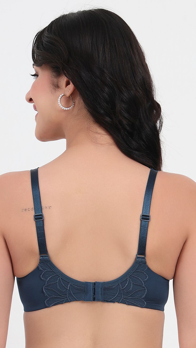 Triumph Navy Blue Non Padded Lace Trim Wired Minimizer Bra