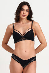 AXTZH Sexy Lace Bra with Strappy Detailing Paired with Matching Panty for Women AB9001-BLACK-CP102