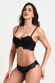 BELLAGIO Elegant Lace Bra for Women with Coordinated Panty for a Complete Look BB5357-BLACK-DN202