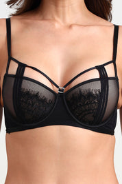 BELLAGIO Delicate Lace Bra with Sheer Panels and Modern Strap Detailing for Women BB5320-BLACK-DN202