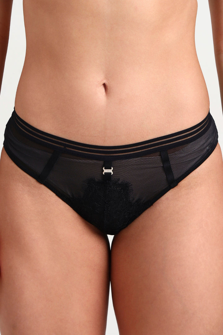 BELLAGIO Sheer Lace Panty with Modern Cut and Matching Bra Pairing for Women BP5320-BLACK