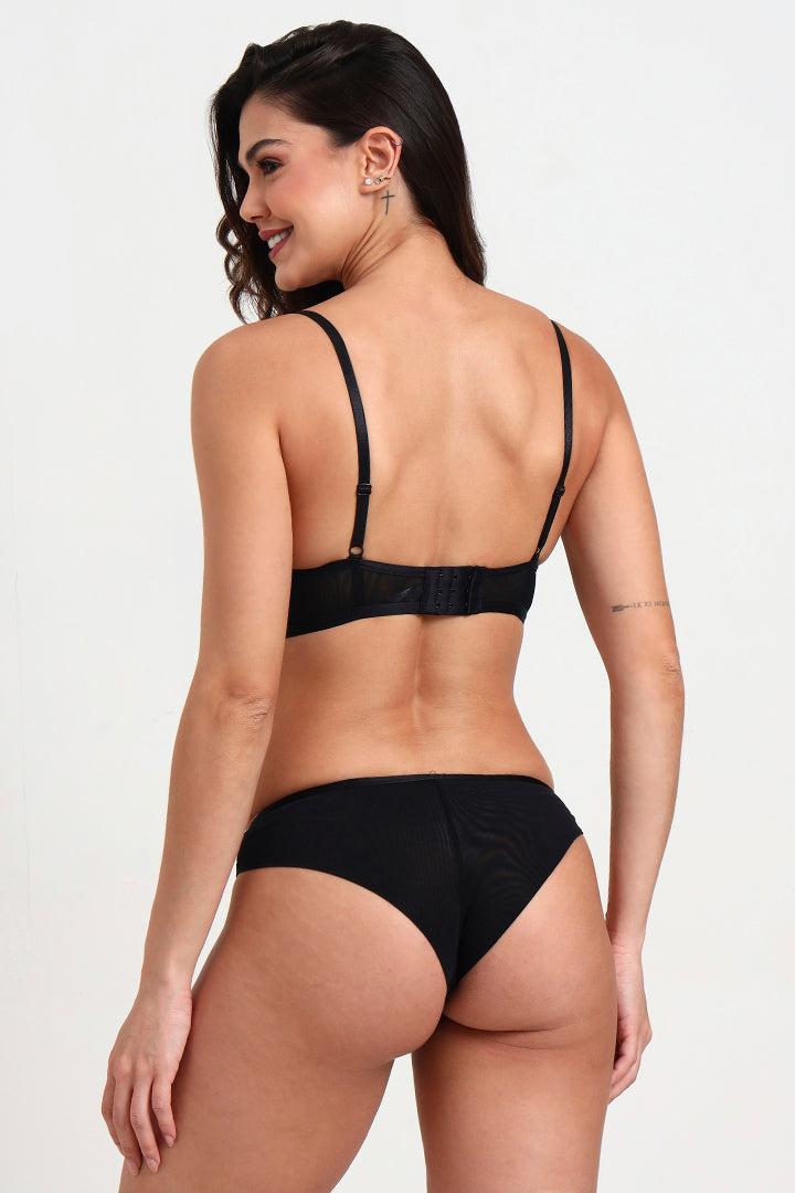 BELLAGIO Alluring Strappy Panty with Sheer Detailing and Coordinated Bra BP5331-BLACK