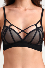 BELLAGIO Contemporary Strappy Bra with Sheer Panels and Flirty Matching Panty BB5331-BLACK-CN102