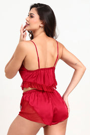 AXTZH  Playful and Elegant 2-Piece Nightwear Set for Women with Delicate Sheer Detailing X0216-SCARLET-A4S