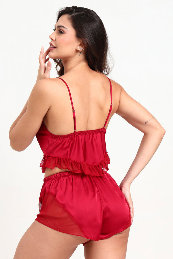 AXTZH  Playful and Elegant 2-Piece Nightwear Set for Women with Delicate Sheer Detailing X0216-SCARLET-A4S