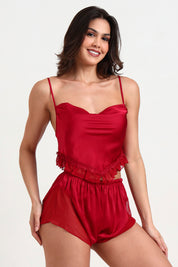 AXTZH  Playful and Elegant 2-Piece Nightwear Set for Women with Delicate Sheer Detailing X0216-SCARLET-A4S