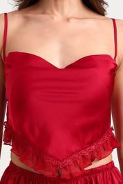 AXTZH  Playful and Elegant 2-Piece Nightwear Set for Women with Delicate Sheer Detailing X0216-SCARLET-A4S