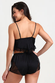 AXTZH Playful and Elegant 2-Piece Nightwear Set for Women with Delicate Sheer Detailing X0216-BLACK-A4S