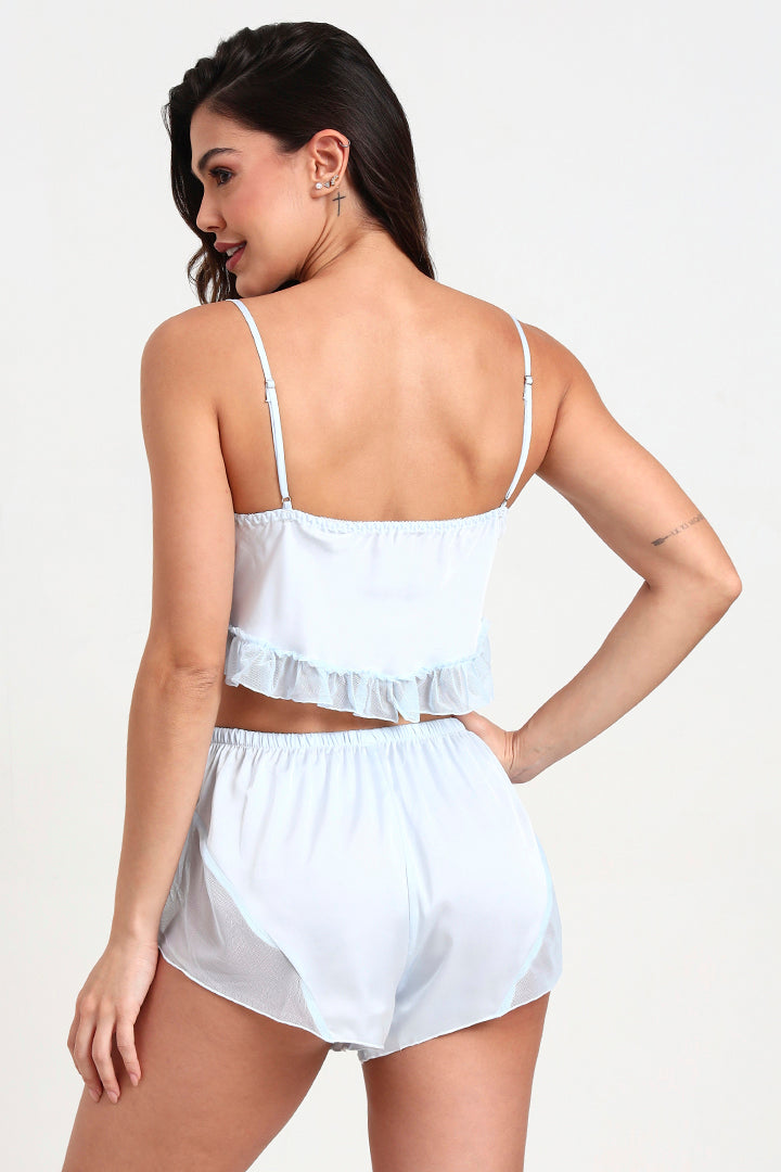 AXTZH Playful and Elegant 2-Piece Nightwear Set for Women with Delicate Sheer Detailing X0216-SBLUE-A4S