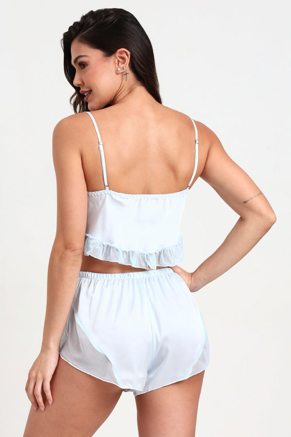 AXTZH Playful and Elegant 2-Piece Nightwear Set for Women with Delicate Sheer Detailing X0216-SBLUE-A4S