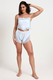 AXTZH Playful and Elegant 2-Piece Nightwear Set for Women with Delicate Sheer Detailing X0216-SBLUE-A4S