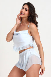 AXTZH Playful and Elegant 2-Piece Nightwear Set for Women with Delicate Sheer Detailing X0216-SBLUE-A4S