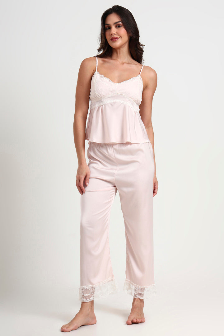 AXTZH Luxurious Women’s Nightwear Set with Lace-Trimmed Robe, Inner Top, and Matching Bottoms X0351-BLUSH-NSL3PS