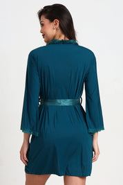 AXTZH Romantic Nightwear Set for Women with Satin Robe, Matching Slip and Innerwear  X8027-PINE-S3PM