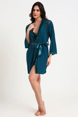 AXTZH Romantic Nightwear Set for Women with Satin Robe, Matching Slip and Innerwear  X8027-PINE-S3PM