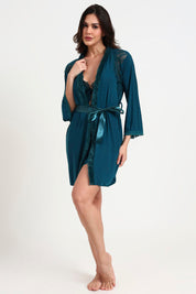 AXTZH Romantic Nightwear Set for Women with Satin Robe, Matching Slip and Innerwear  X8027-PINE-S3PM