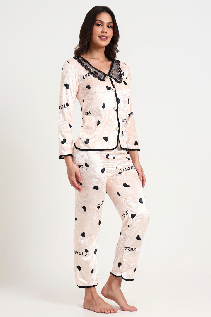 AXTZH Comfort-First Winter Nightwear Ensemble Featuring Button-Up Top and Relaxed Fit Bottoms X0044-CREPR-WC4V