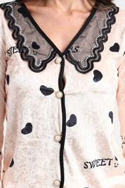 AXTZH Comfort-First Winter Nightwear Ensemble Featuring Button-Up Top and Relaxed Fit Bottoms X0044-CREPR-WC4V