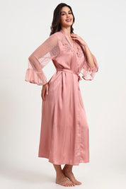 AXTZH Graceful Two-Piece Women’s Nightwear Set with Sheer Sleeves and Embroidered Detailing X2168-BLUSH-F12S