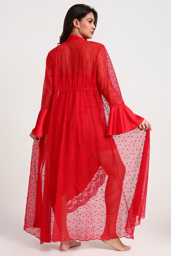 AXTZH Three-Piece Nightwear Set Blending Sheer Elegance, Comfort, and Sophistication for Women X3011-CRIMSON-F12S