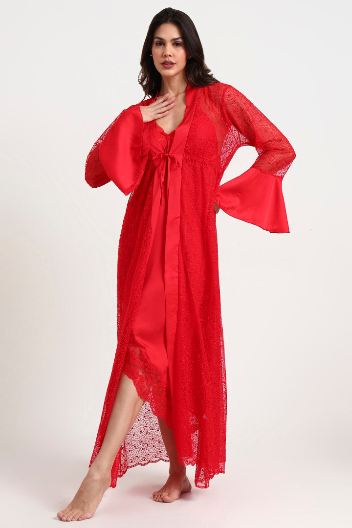 AXTZH Three-Piece Nightwear Set Blending Sheer Elegance, Comfort, and Sophistication for Women X3011-CRIMSON-F12S