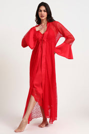 AXTZH Three-Piece Nightwear Set Blending Sheer Elegance, Comfort, and Sophistication for Women X3011-CRIMSON-F12S