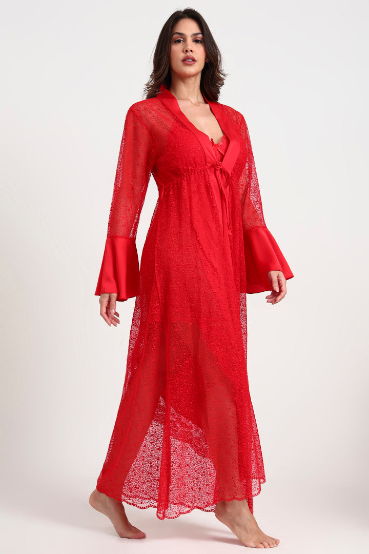 AXTZH Three-Piece Nightwear Set Blending Sheer Elegance, Comfort, and Sophistication for Women X3011-CRIMSON-F12S