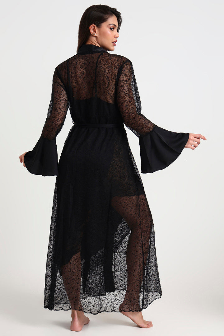 AXTZH Three-Piece Nightwear Set Blending Sheer Elegance, Comfort, and Sophistication for Women X3011-BLACK-F12S